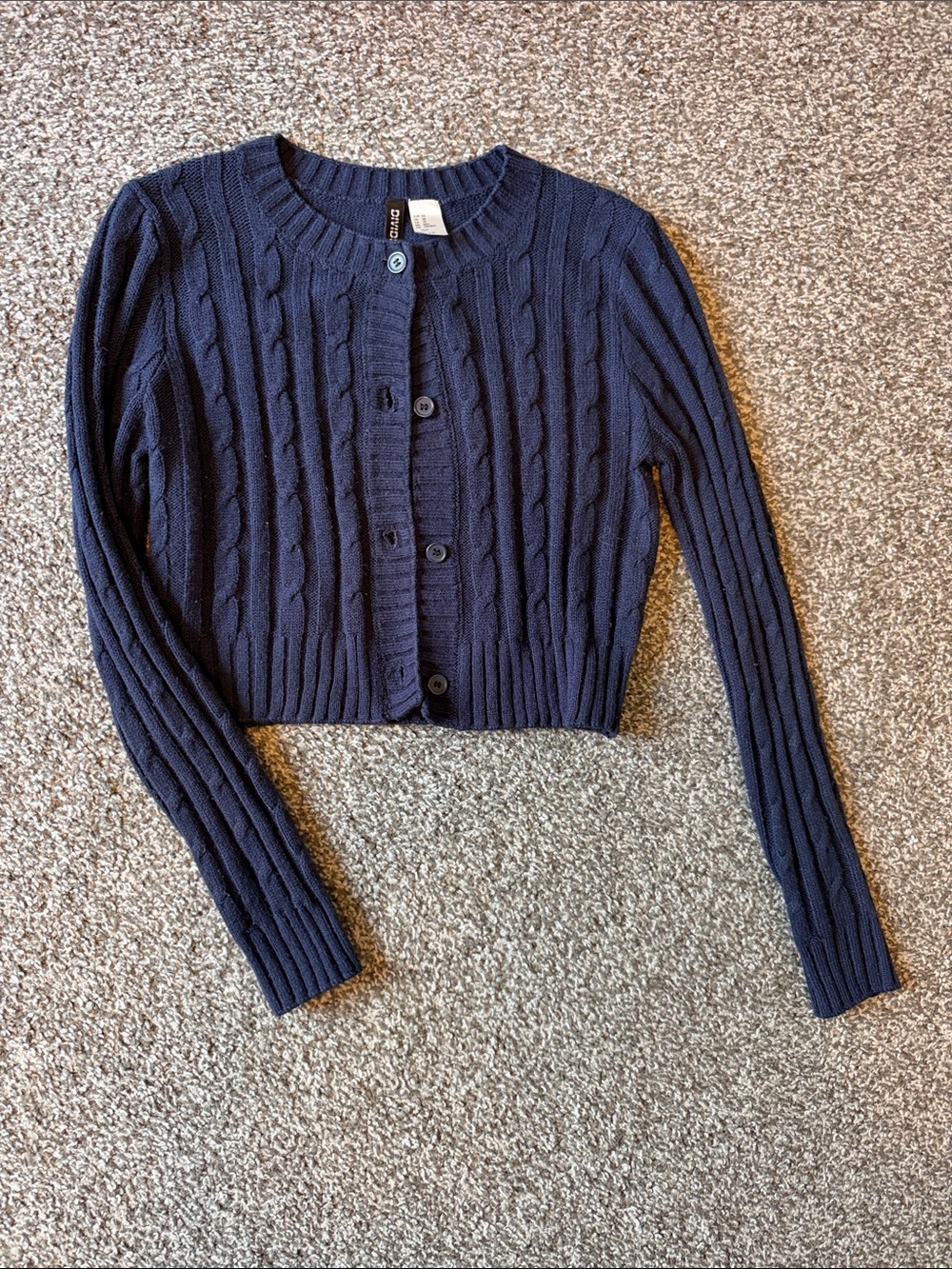 Divided Navy Cable Knit Cropped Cardigan
